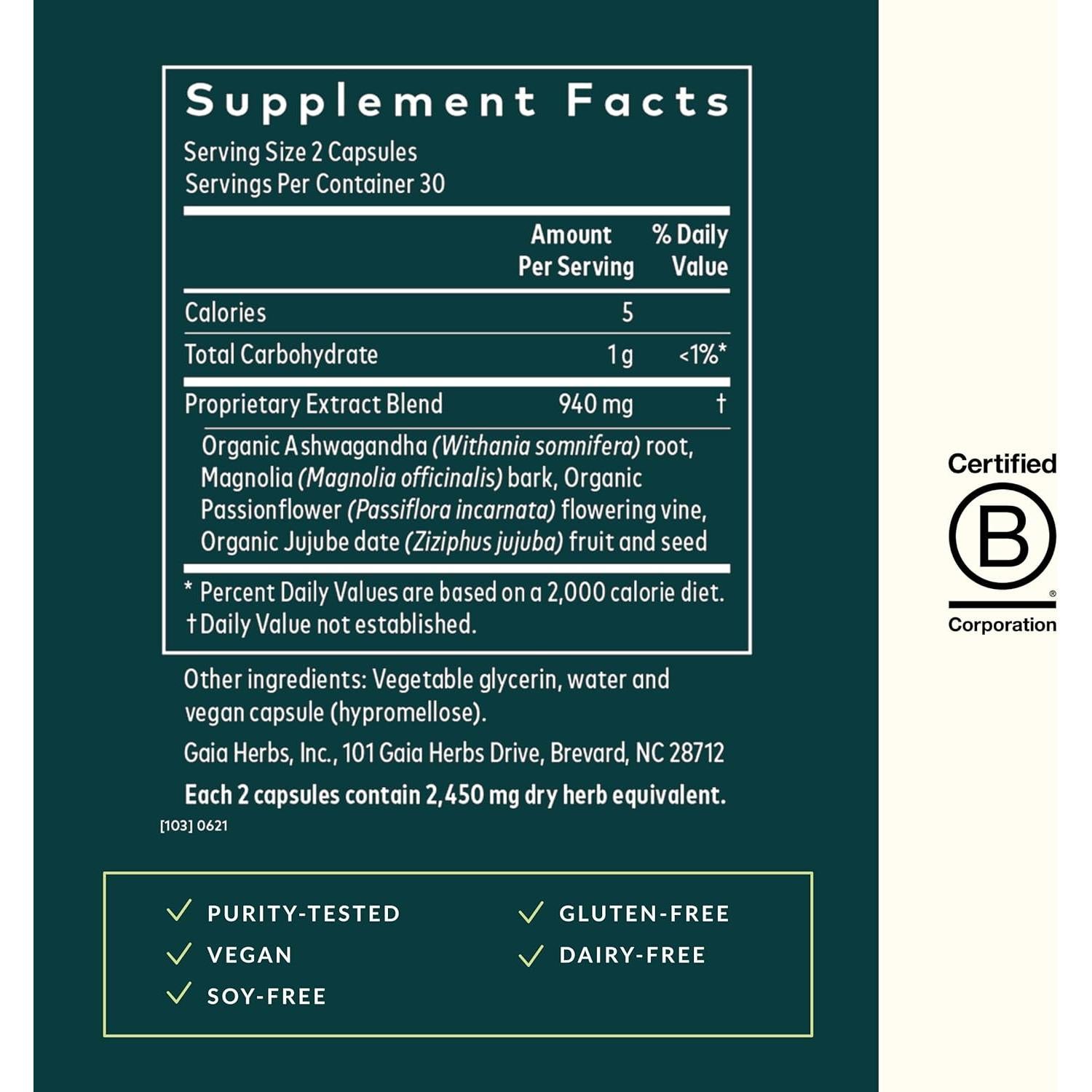 Suplemento Natural Gaia Herbs SleepThru 60 Cápsulas Veganas