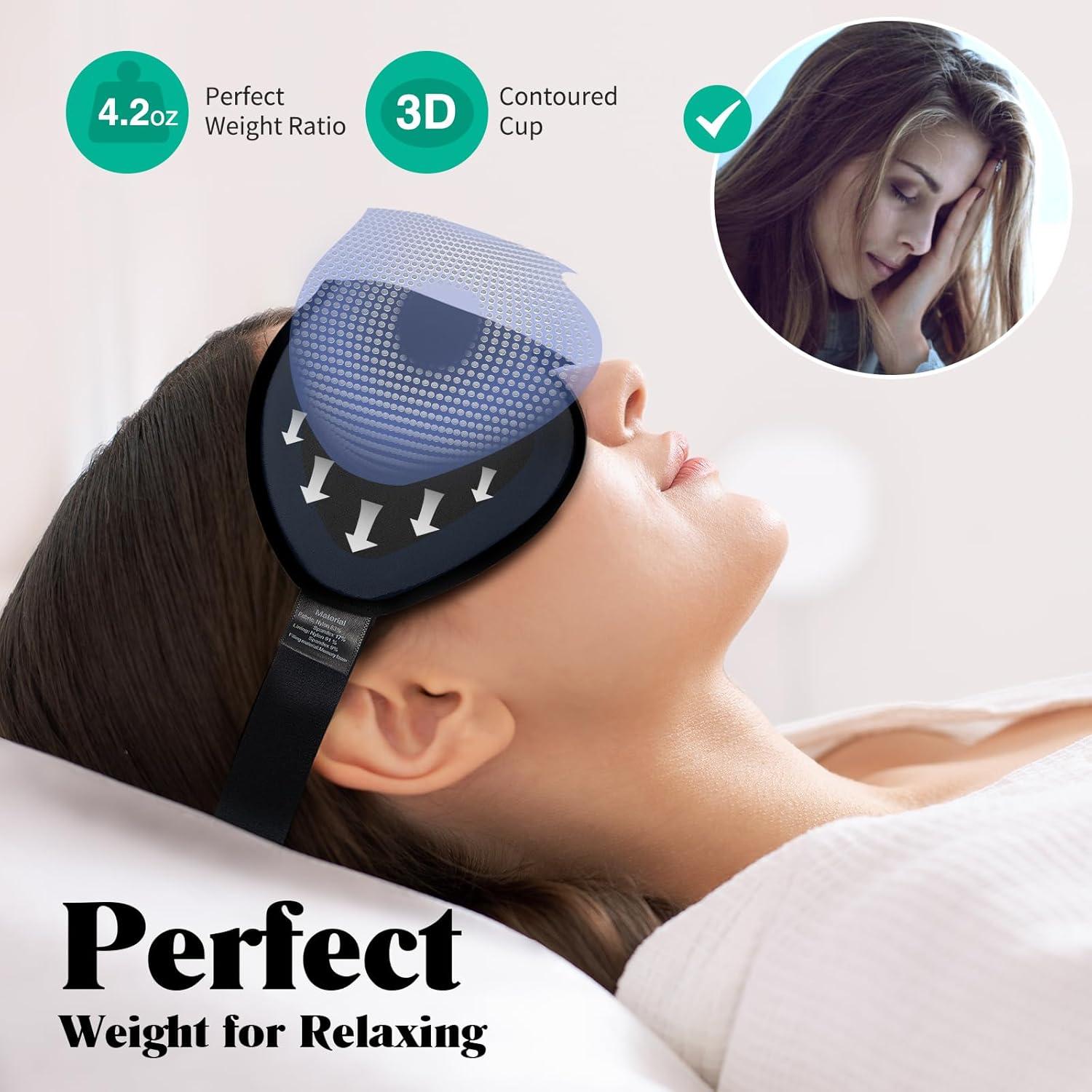 Máscara de Sueño 3D MABAO con Peso y Correa Ajustable - Negro