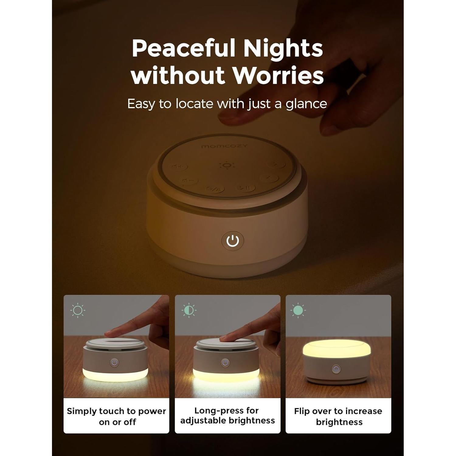 Máquina de Sonido Momcozy Luz Cálida 20 Sonidos Relajantes