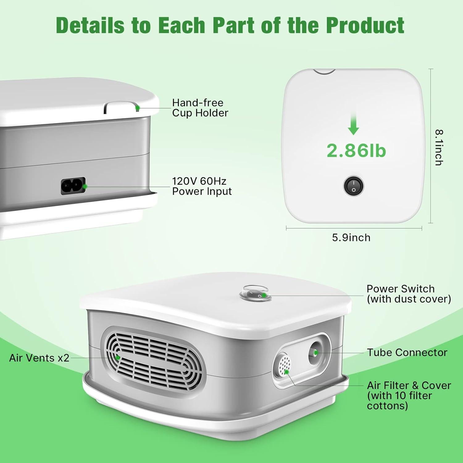 Nebulizador Portátil BUYDIF con 2 Máscaras y Boquilla