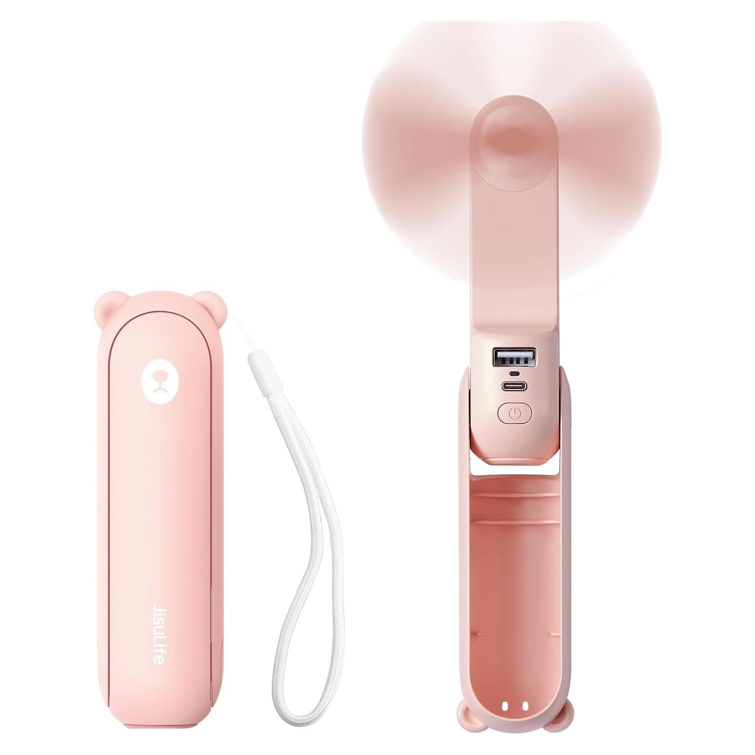 Ventilador Mini JISULIFE F8 3 en 1 Recargable USB Rosa