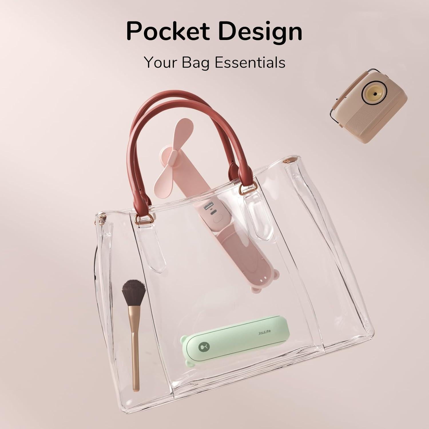 Ventilador Mini JISULIFE F8 3 en 1 Recargable USB Rosa