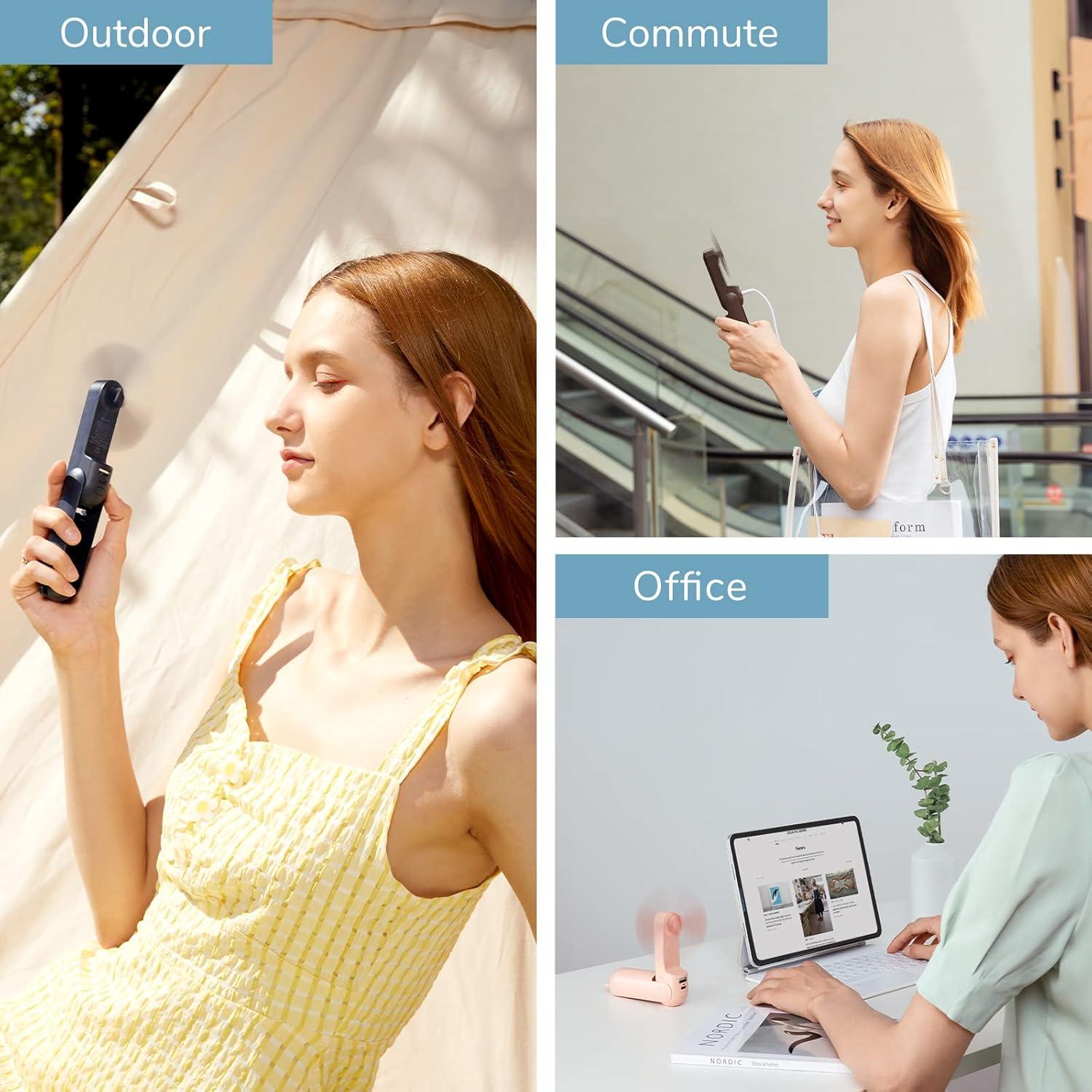 Ventilador Mini JISULIFE F8 3 en 1 Recargable USB Rosa