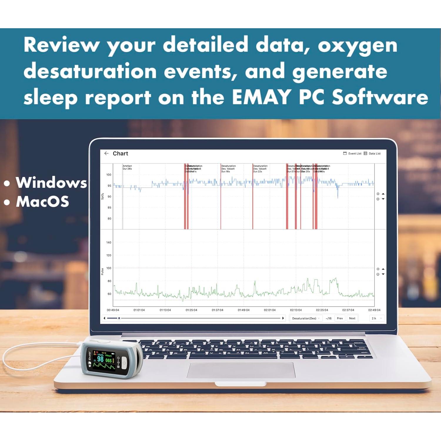 Monitor de Oxígeno EMAY Bluetooth con App y Memoria 72h