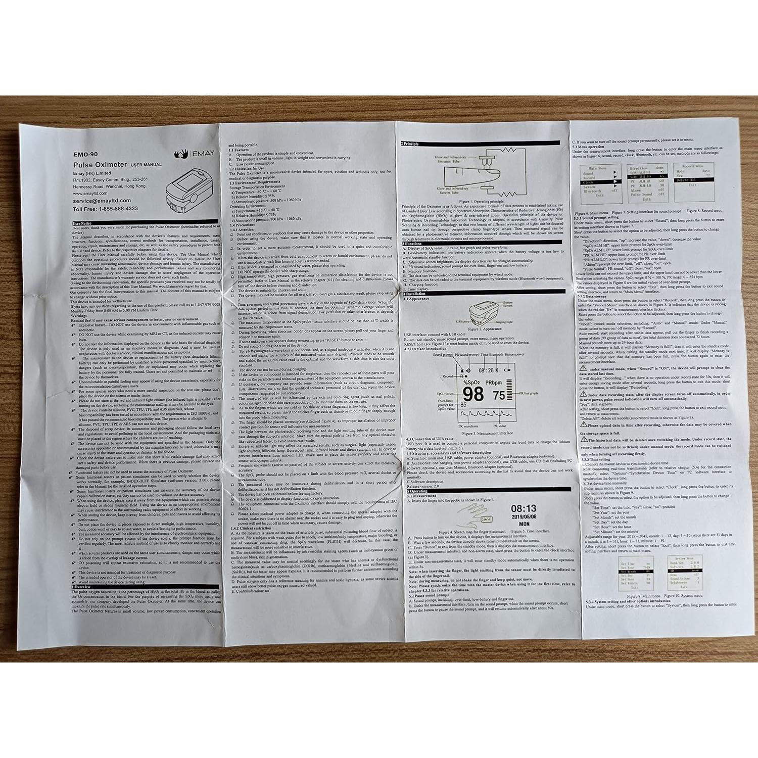 Monitor de Oxígeno EMAY Bluetooth con App y Memoria 72h