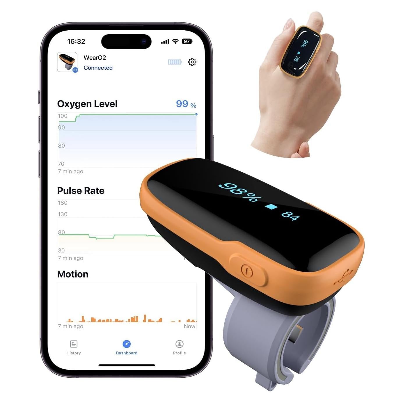 Oxímetro de Pulso Vibeat WearO2 Bluetooth 12h Monitor O2