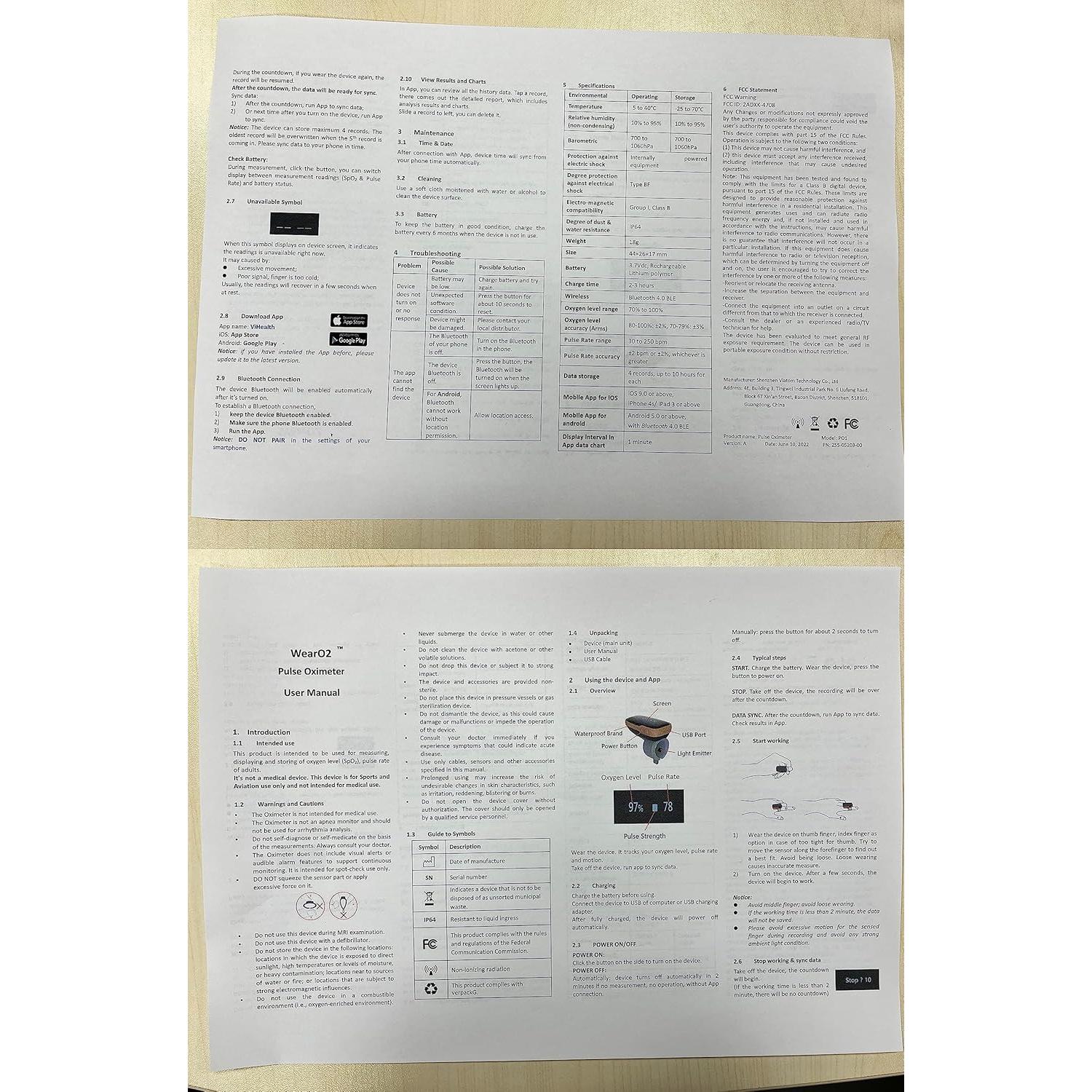 Oxímetro de Pulso Vibeat WearO2 Bluetooth 12h Monitor O2