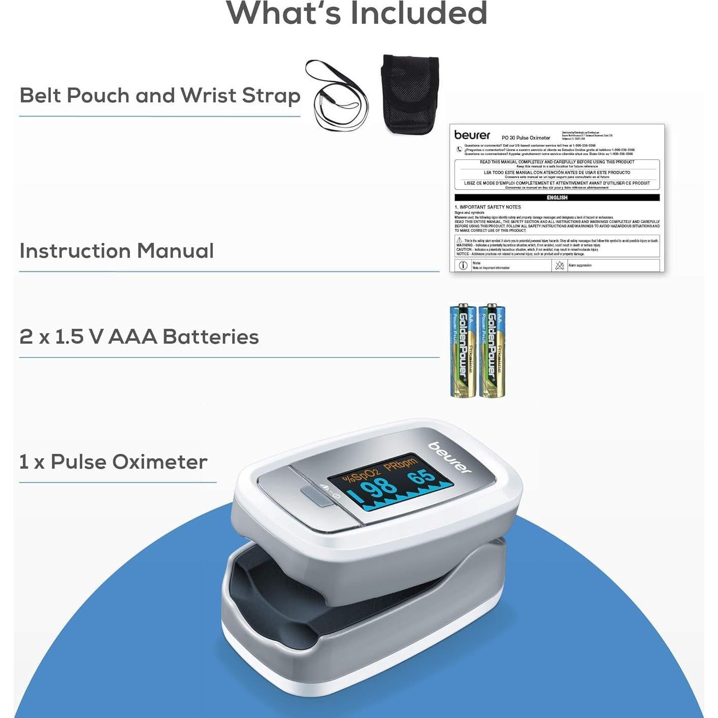Oxímetro de Pulso Beurer PO30, Monitor de Oxígeno y Pulso
