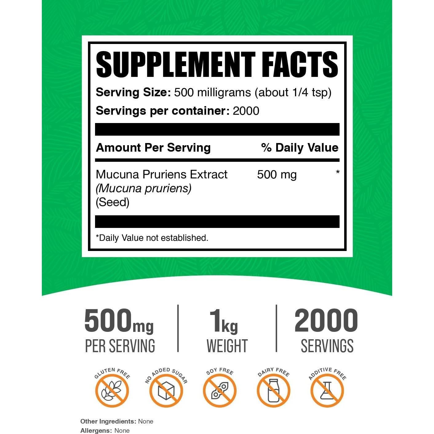 Extracto de Mucuna Pruriens en Polvo BulkSupplements 1kg