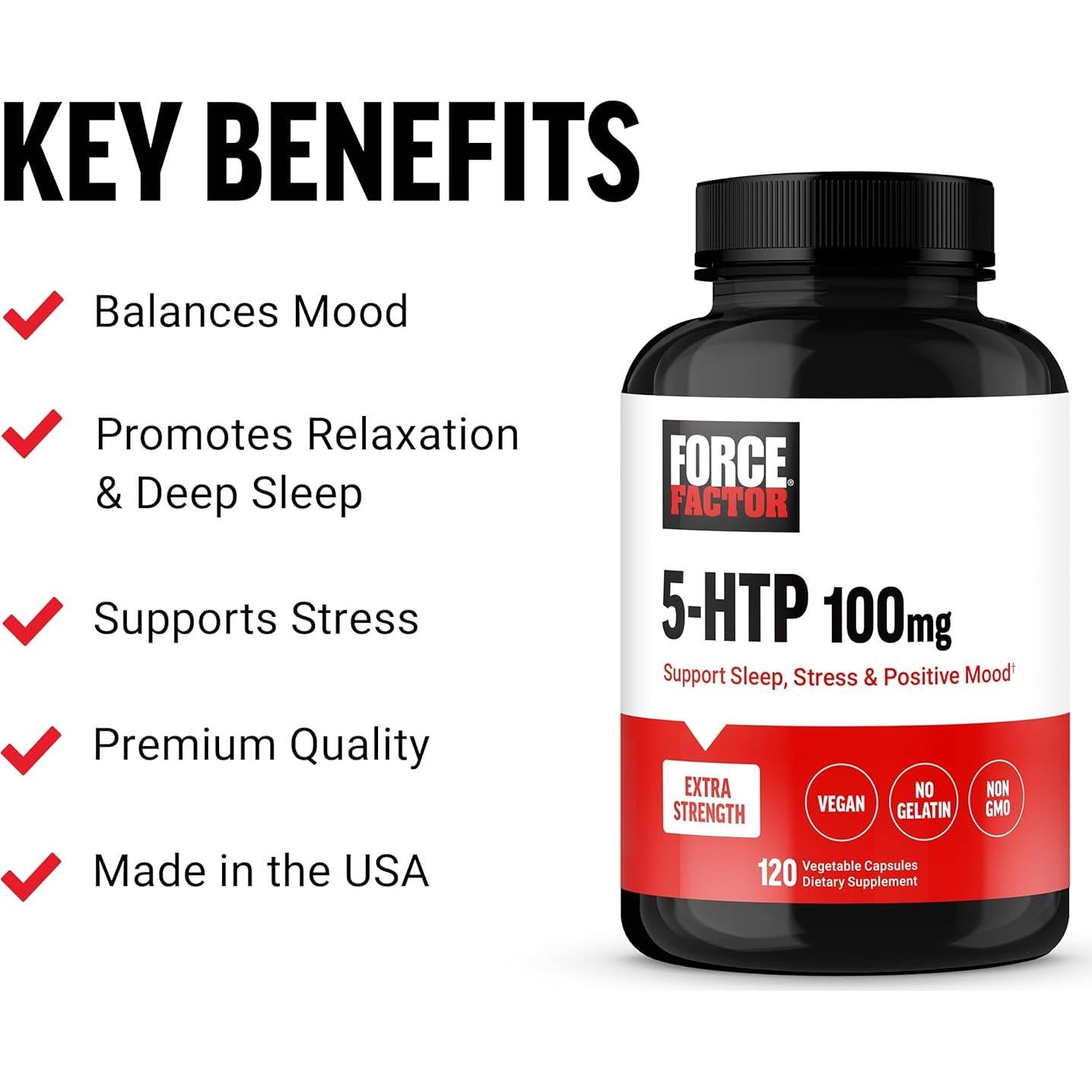 Suplemento 5-HTP Force Factor 120 Cápsulas Vegano