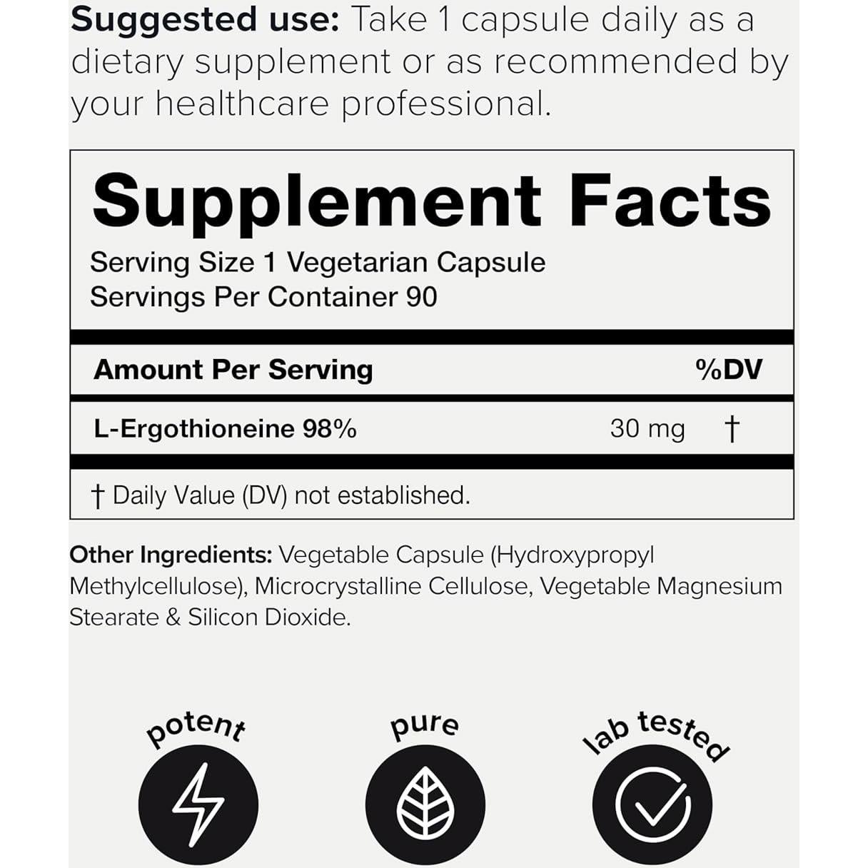 L-Ergotionina 30mg Toniiq - 90 Cápsulas Pureza 98%