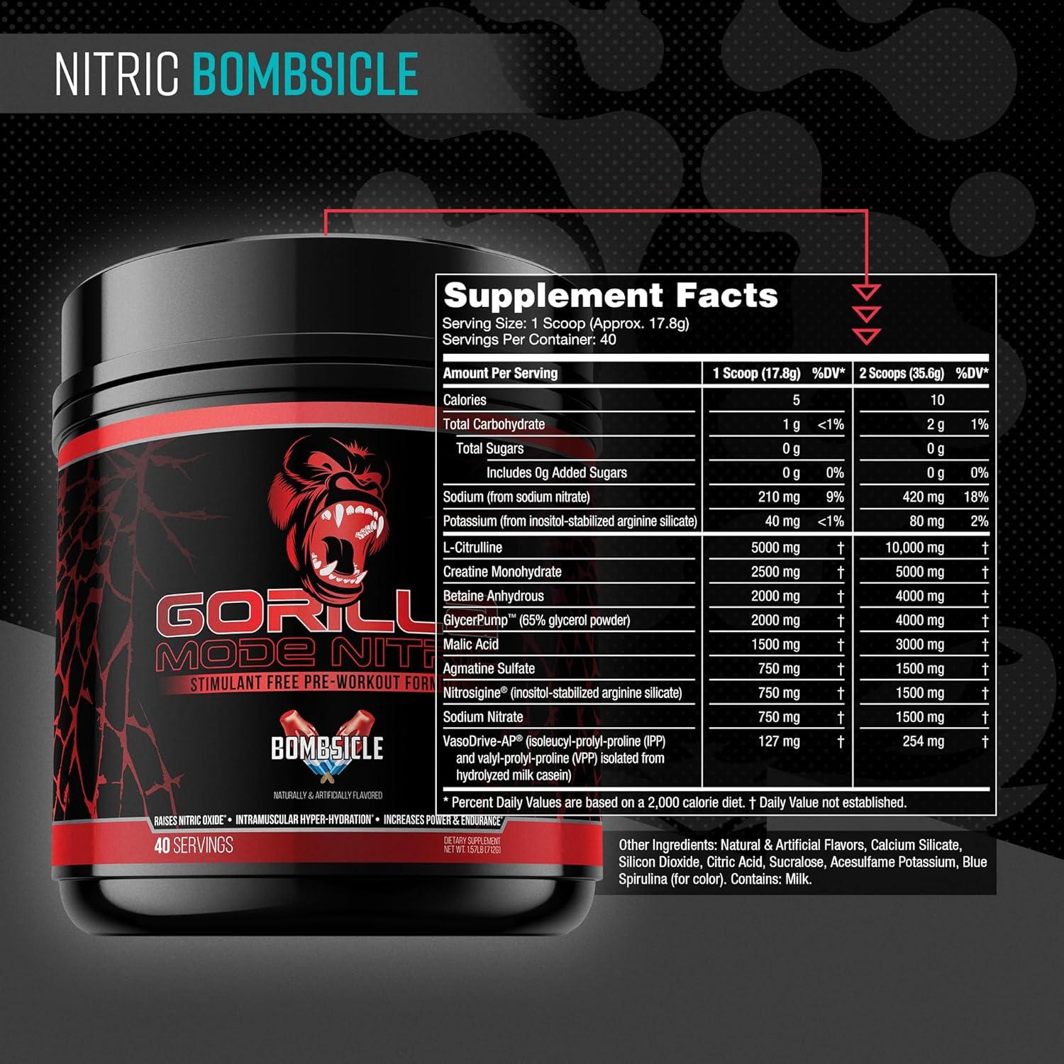 Gorilla Mode Nitric Pre-Entrenamiento Sin Estimulantes 768g