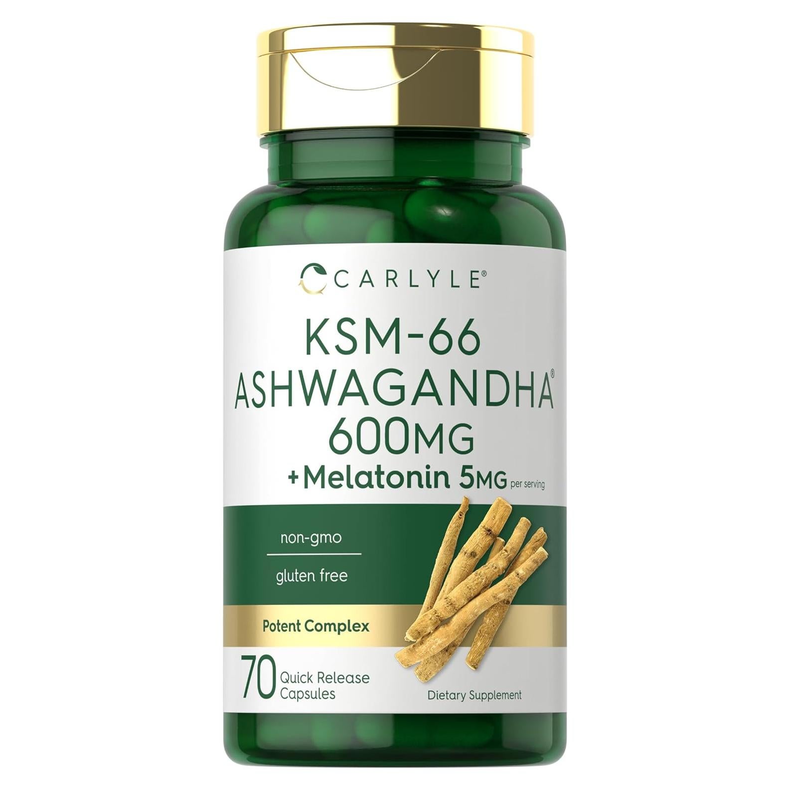 Cápsulas de Ashwagandha KSM-66 Carlyle 600mg + 5mg Melatonina