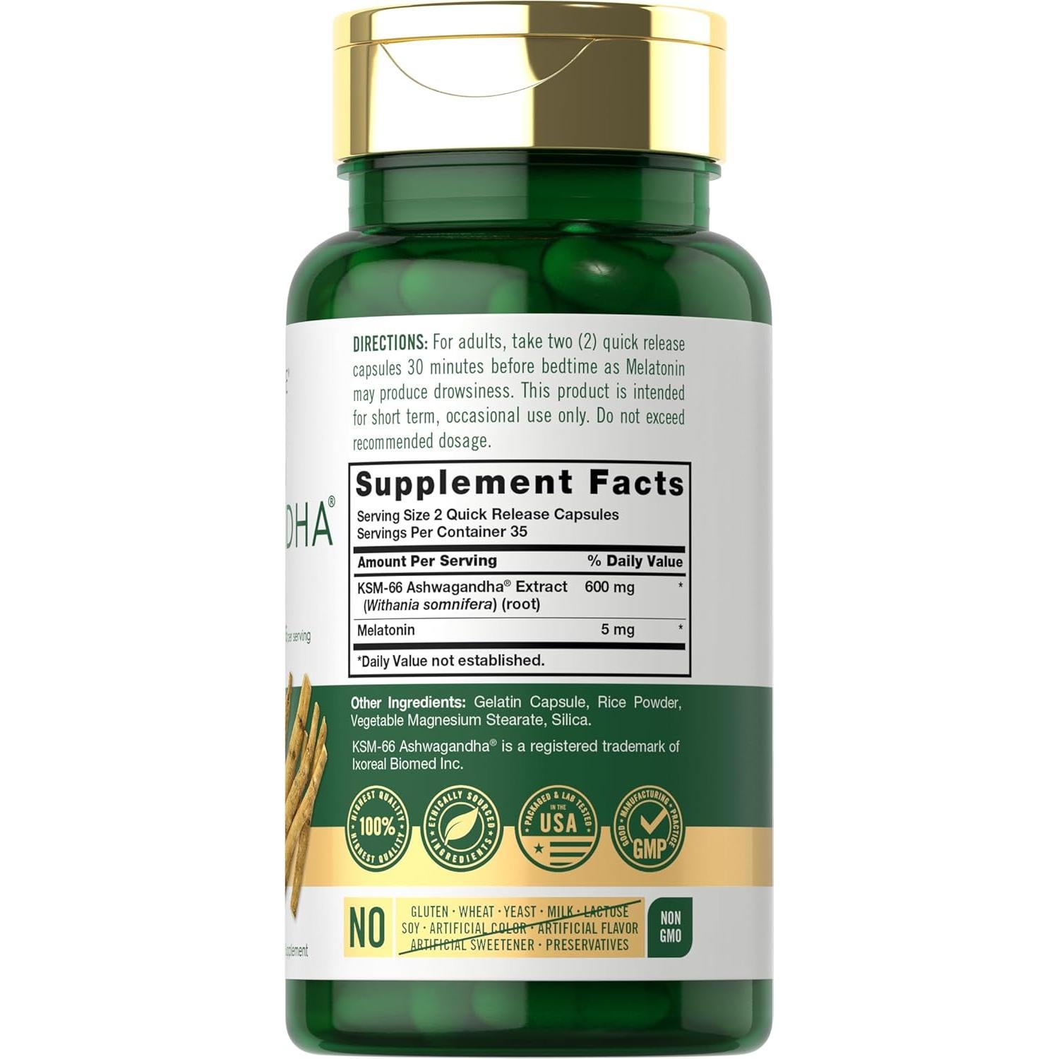 Cápsulas de Ashwagandha KSM-66 Carlyle 600mg + 5mg Melatonina