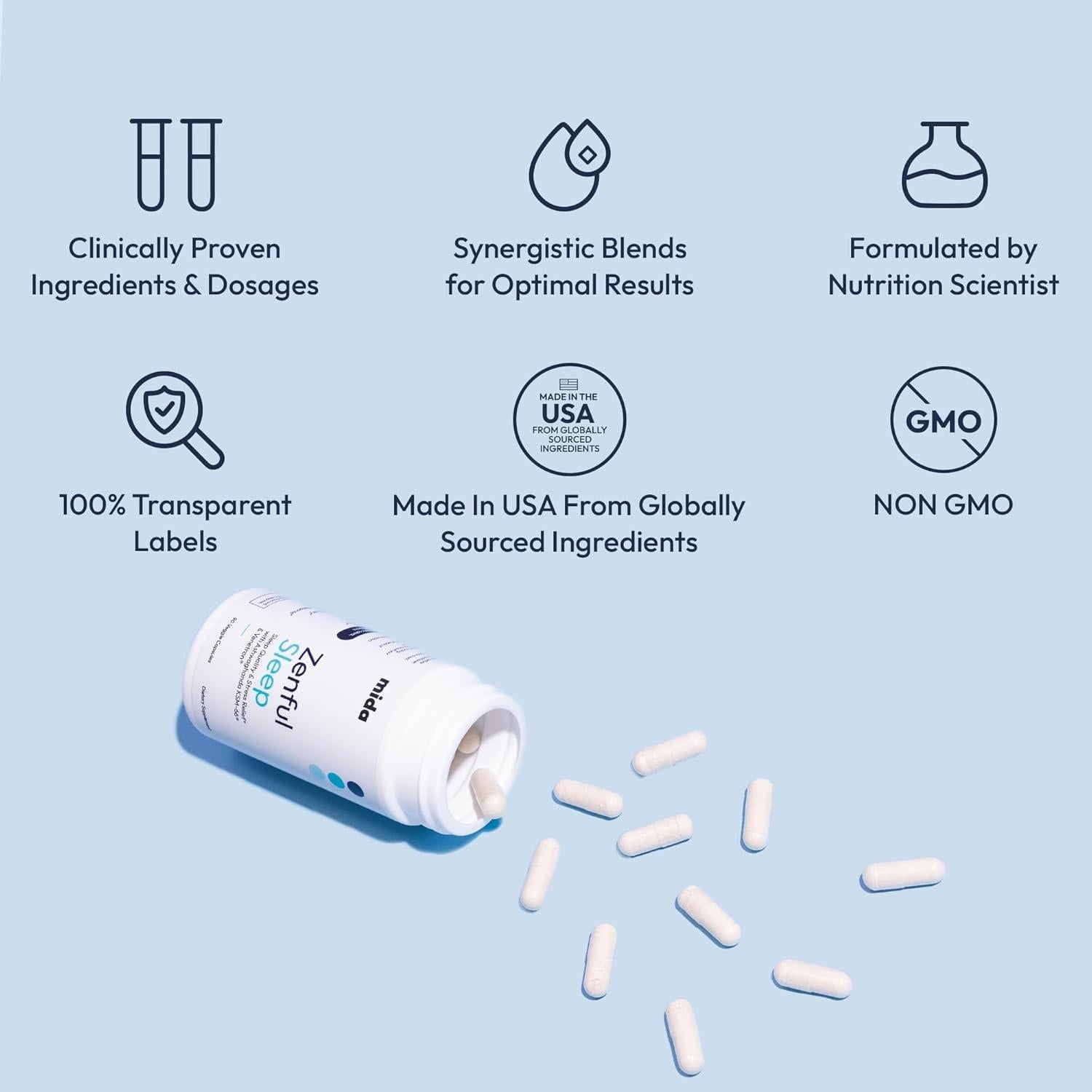 Suplemento Zenful Sleep Mida Health 90 Cápsulas Relajación