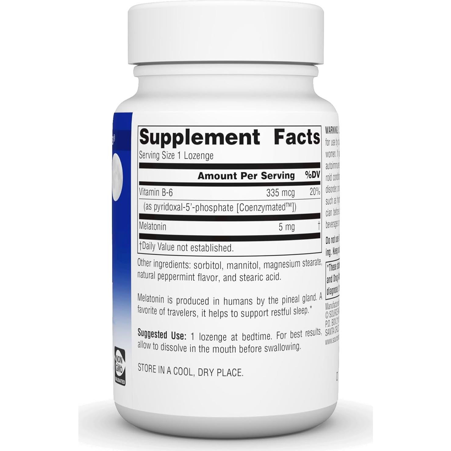 Melatonina 5 mg Source Naturals - 200 Pastillas Menta