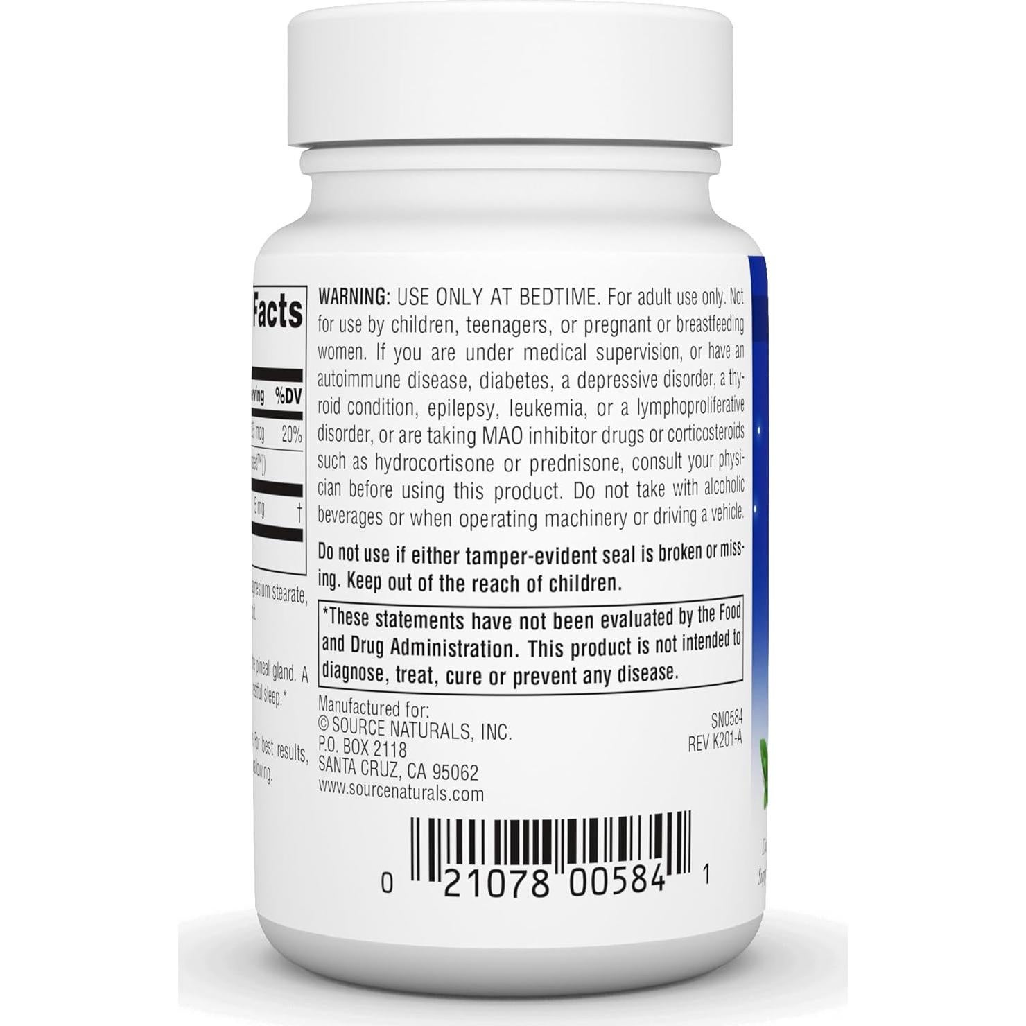 Melatonina 5 mg Source Naturals - 200 Pastillas Menta