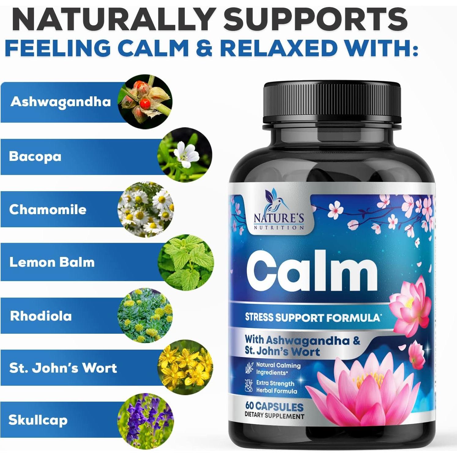 Suplemento Natural Calm Nature's Nutrition 60 Cápsulas