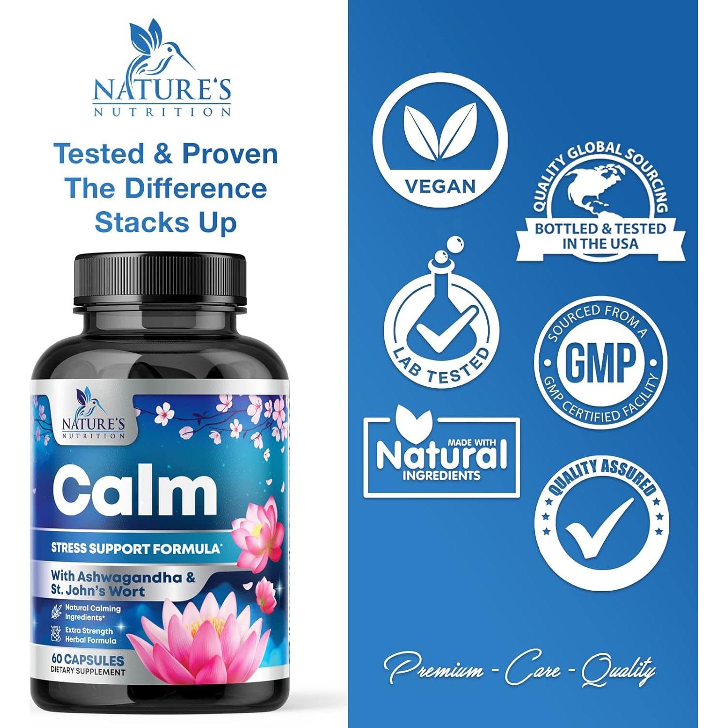 Suplemento Natural Calm Nature's Nutrition 60 Cápsulas