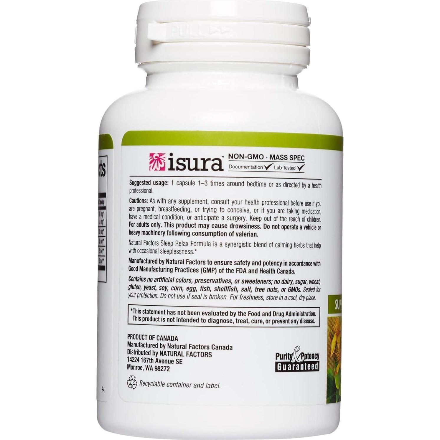 Fórmula de Relajación para Dormir Natural Factors 90 cápsulas