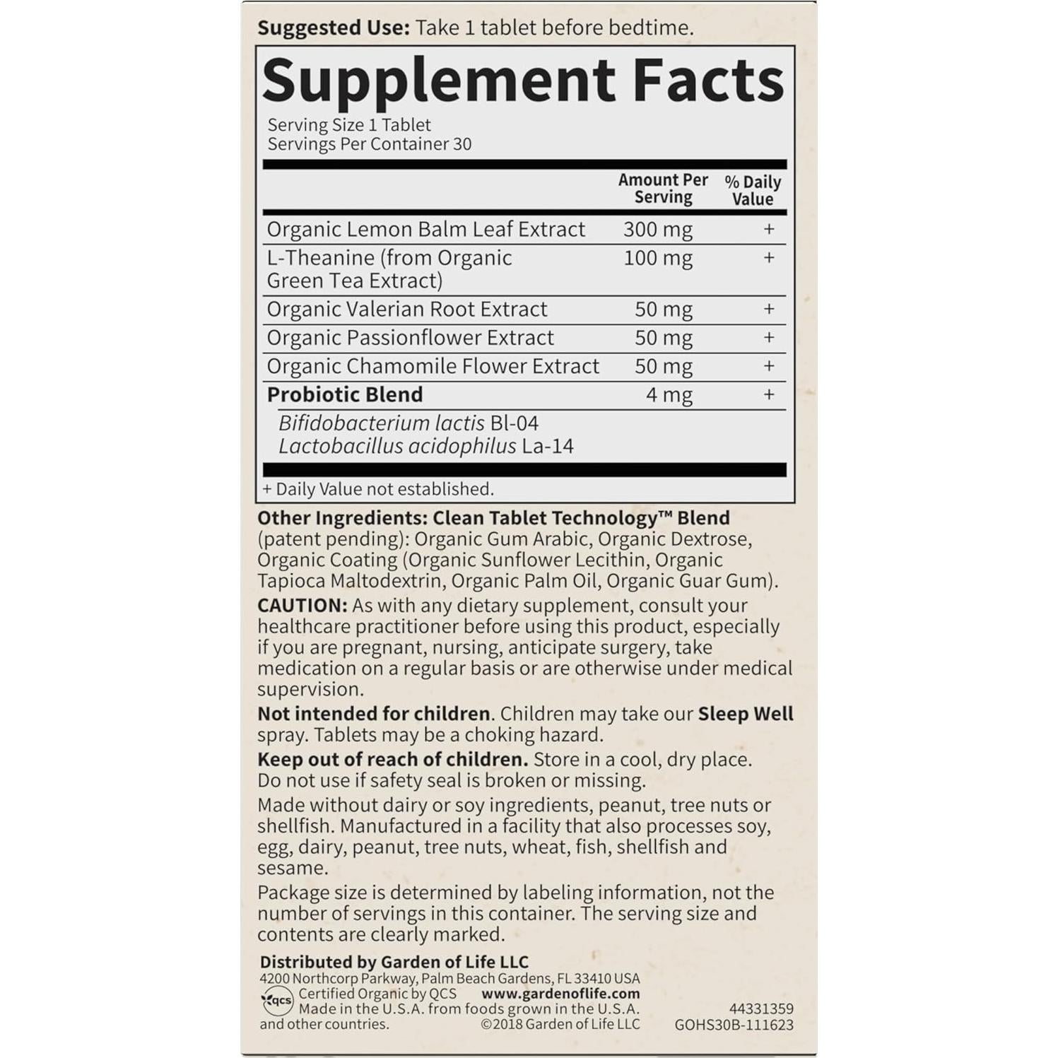 Suplemento Herbal Jardín de Vida Sueño Bien 30 Tabletas