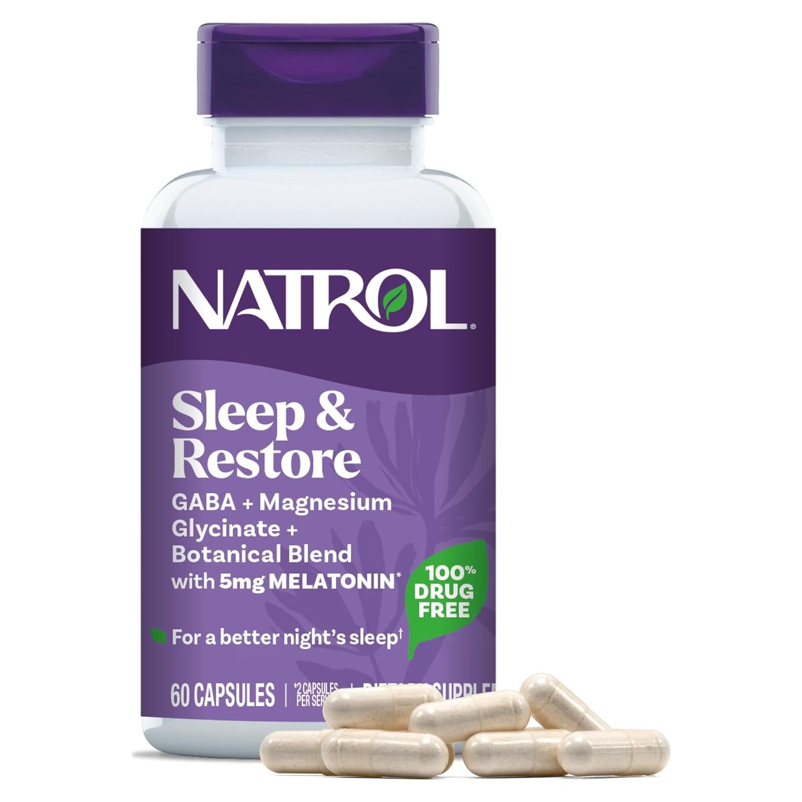 Cápsulas Natrol Sleep & Restore 30 días - Magnesio 100mg, Melatonina 5mg