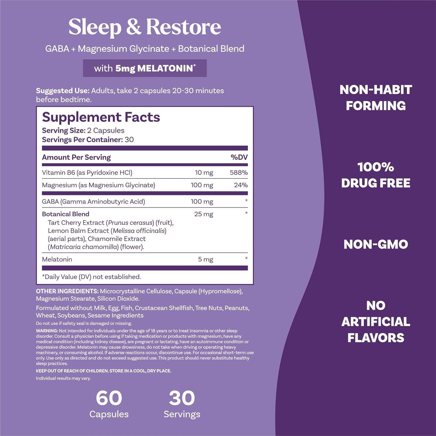 Cápsulas Natrol Sleep & Restore 30 días - Magnesio 100mg, Melatonina 5mg