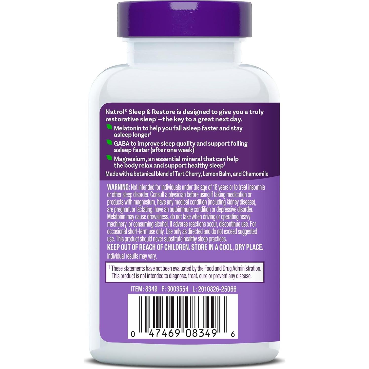 Cápsulas Natrol Sleep & Restore 30 días - Magnesio 100mg, Melatonina 5mg