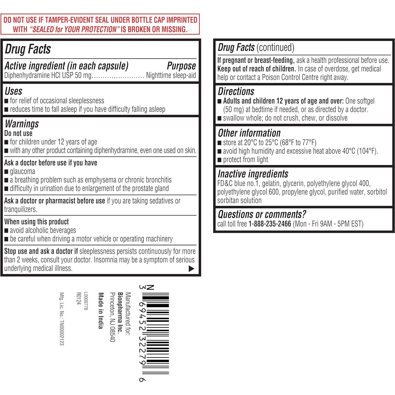 Diphenhydramine 50 mg Softgels A+ Health - 160 Unidades