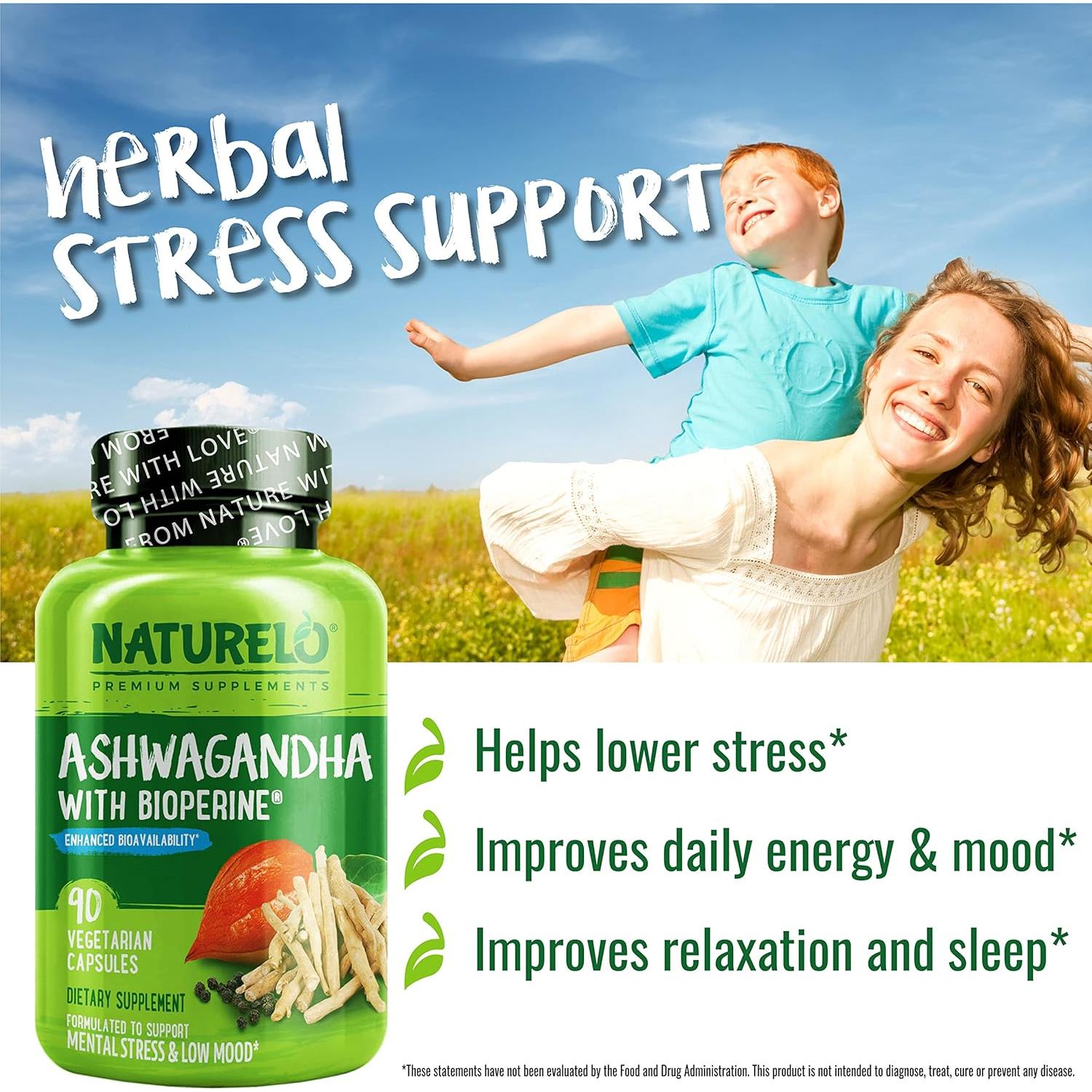 Suplemento Natural NATURELO Ashwagandha 90 Cápsulas Veganas