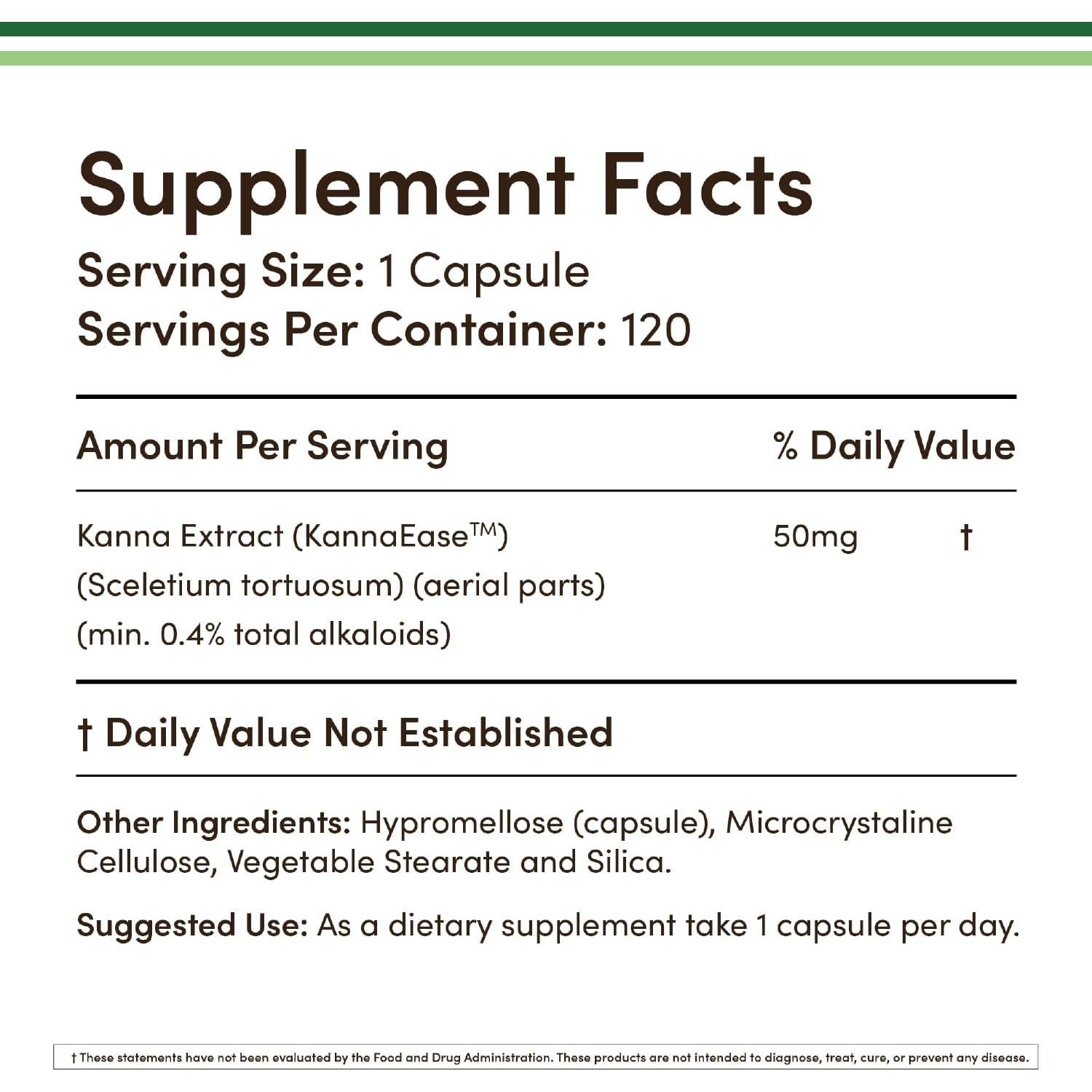 Suplemento Kanna Double Wood 50mg 120 Cápsulas Veganas