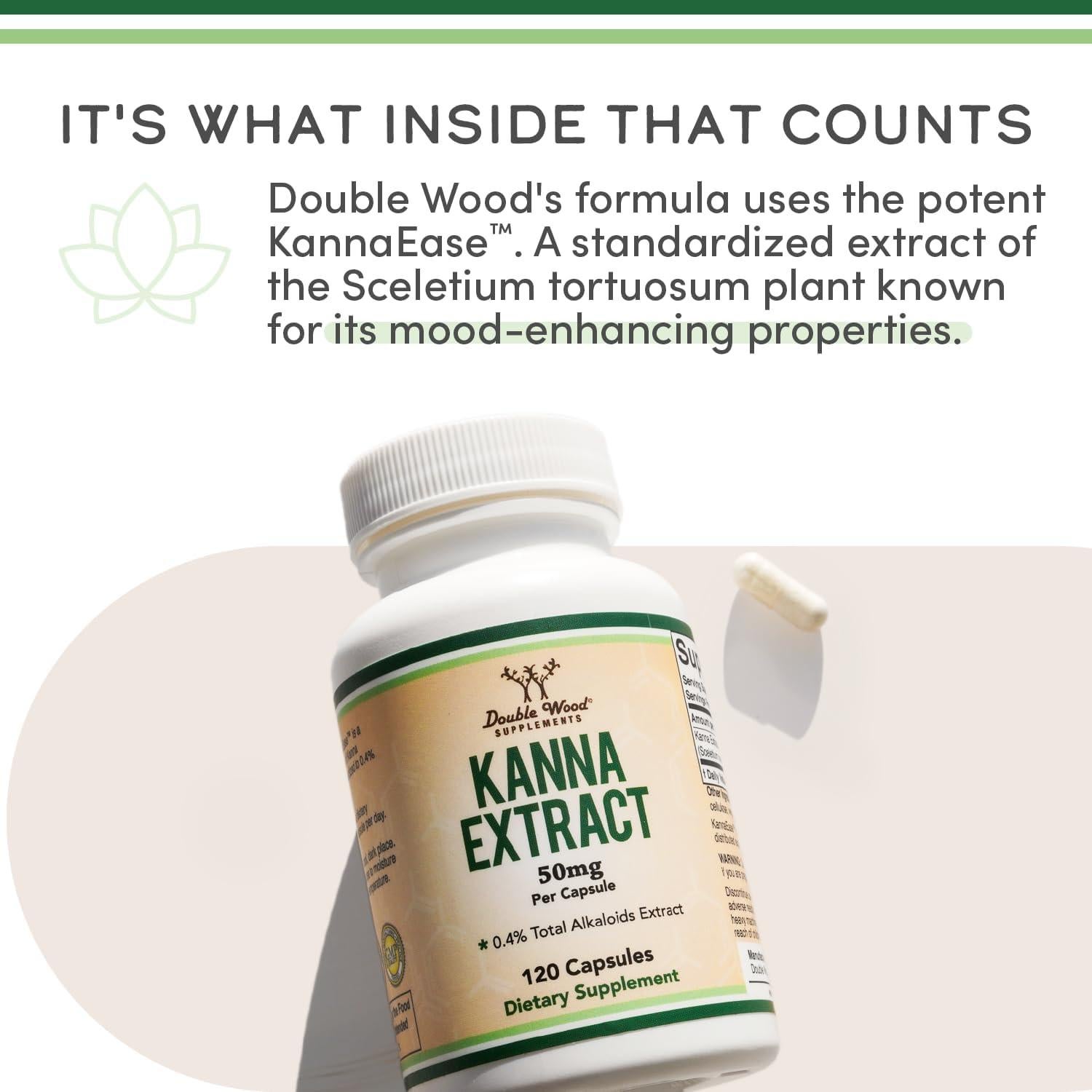 Suplemento Kanna Double Wood 50mg 120 Cápsulas Veganas