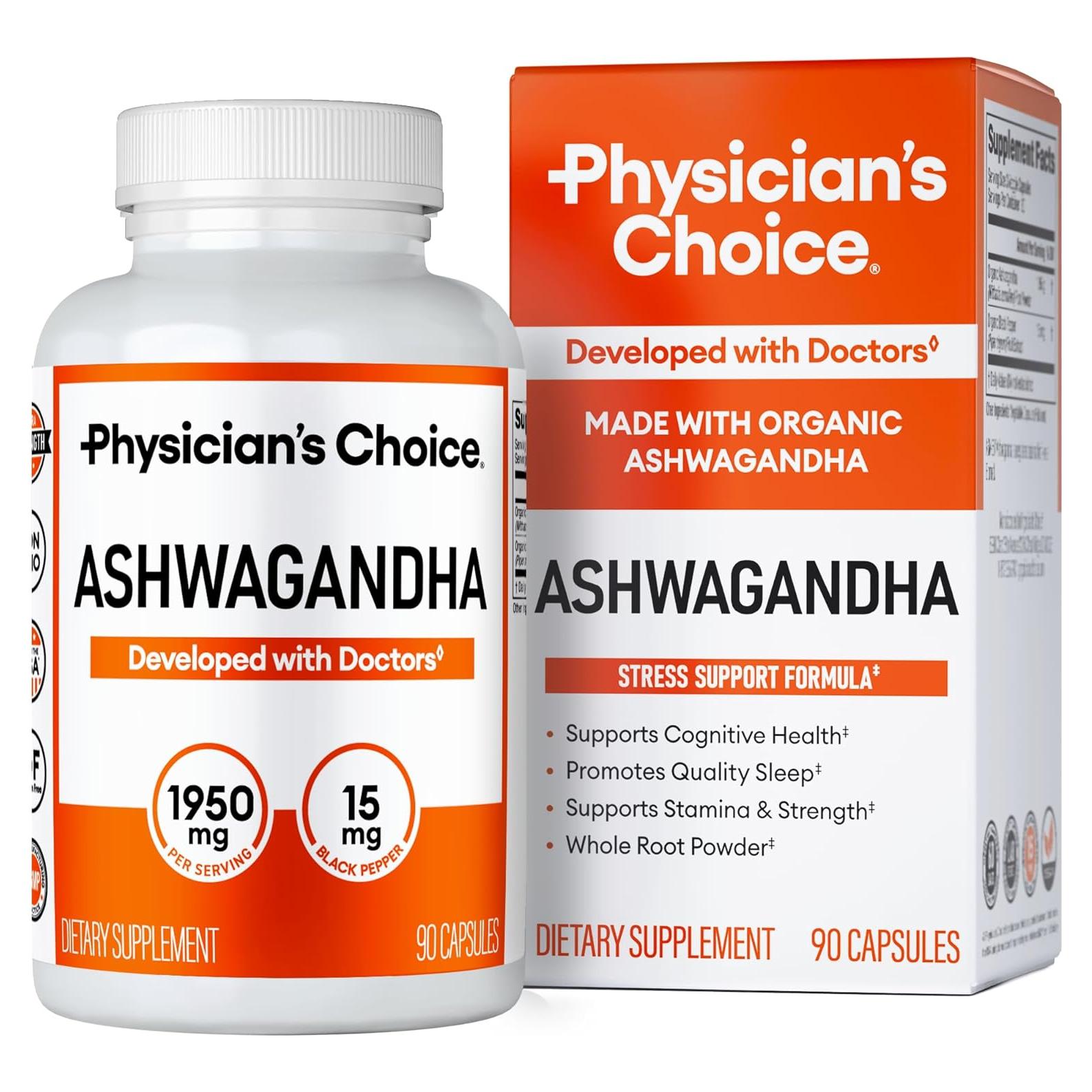 Suplemento Ashwagandha Orgánica Physician's CHOICE 1950mg 90 Cápsulas
