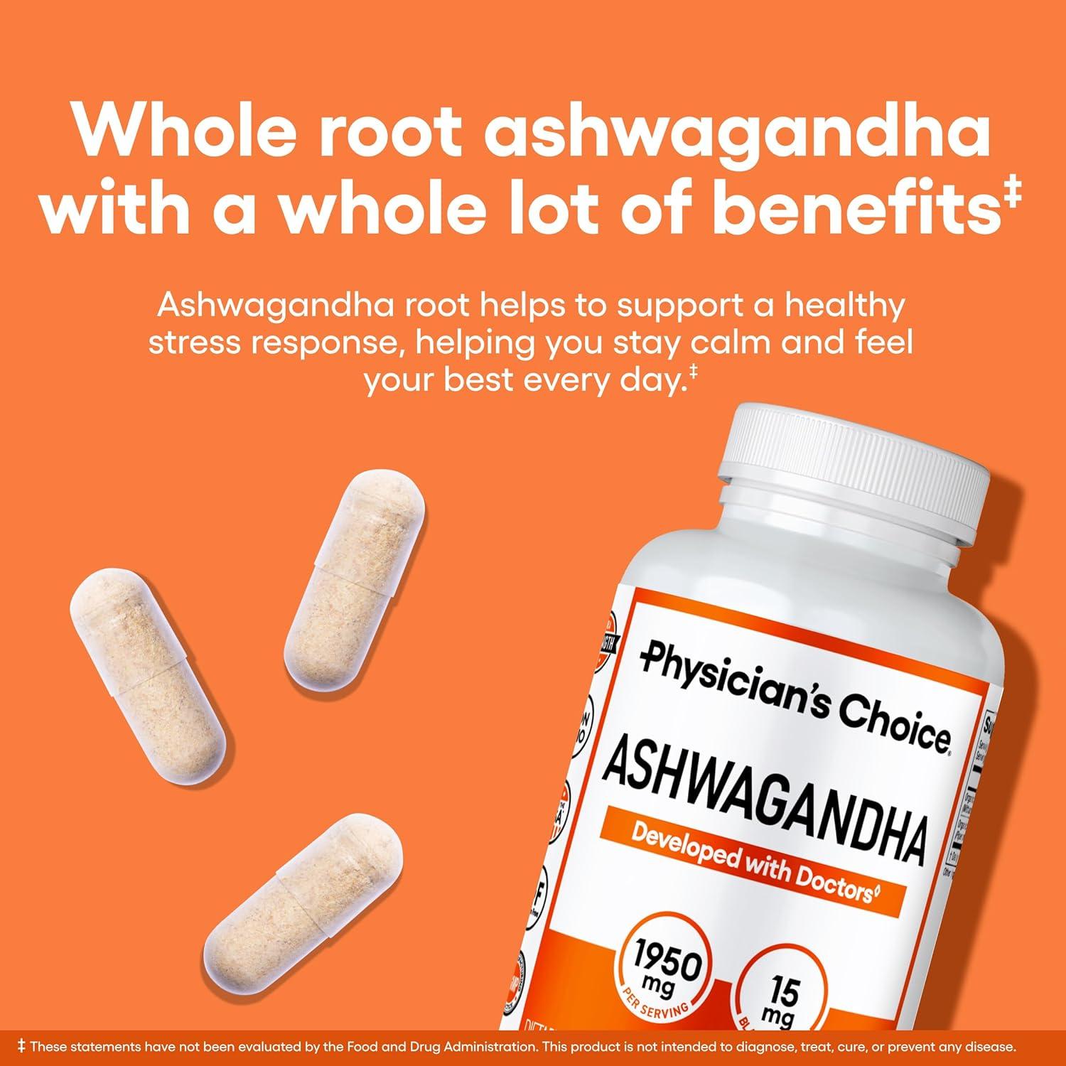 Suplemento Ashwagandha Orgánica Physician's CHOICE 1950mg 90 Cápsulas