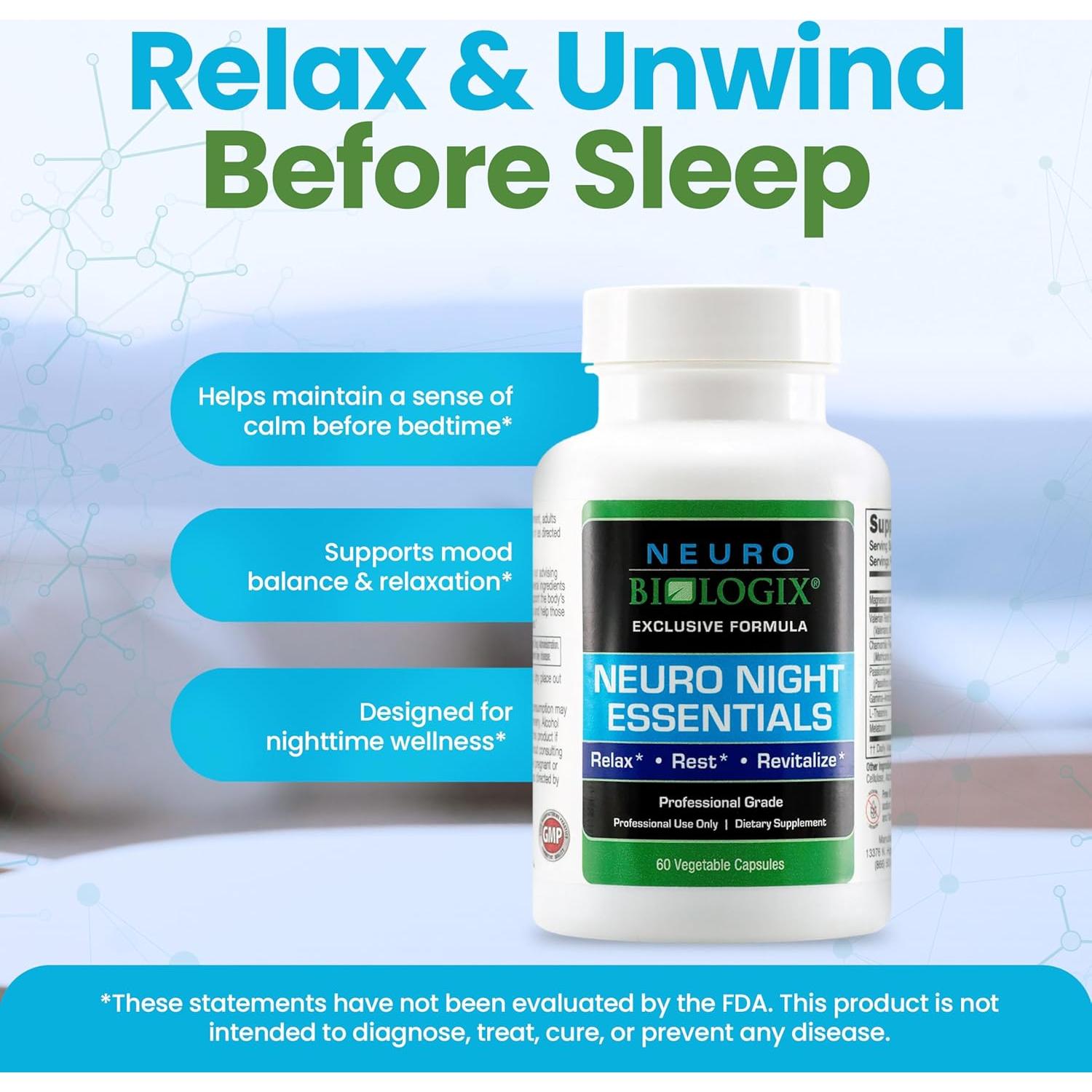 Suplemento Nocturno Neurobiologix 60 Cápsulas Veganas GABA