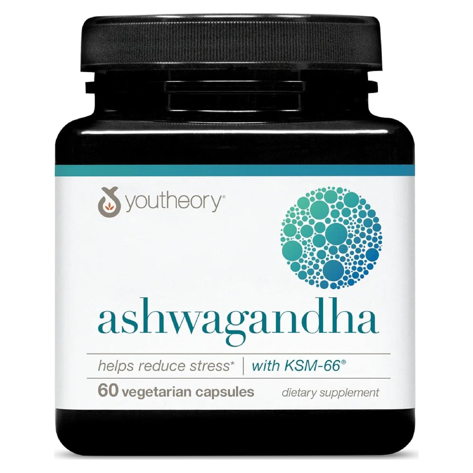 Youtheory Ashwagandha 1000 mg - Suplemento Antiestrés 60 Cápsulas