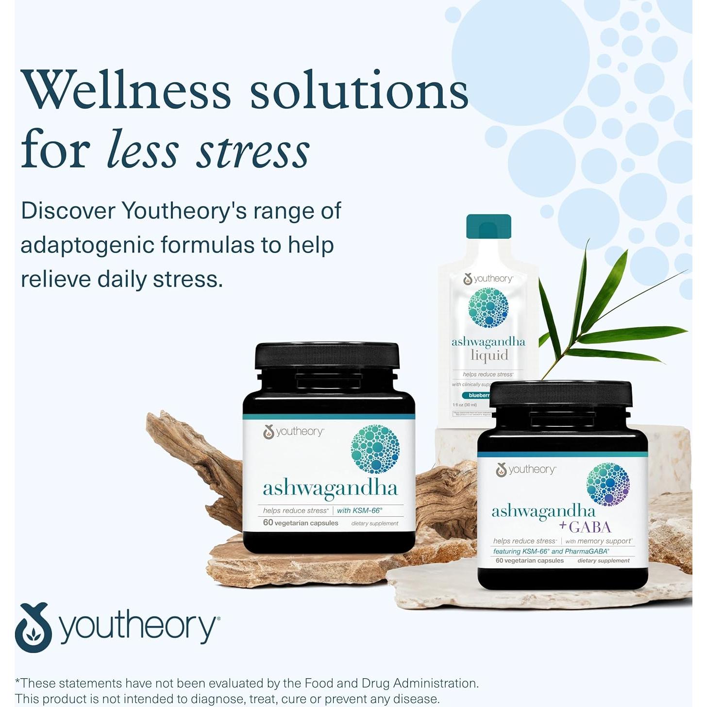 Youtheory Ashwagandha 1000 mg - Suplemento Antiestrés 60 Cápsulas