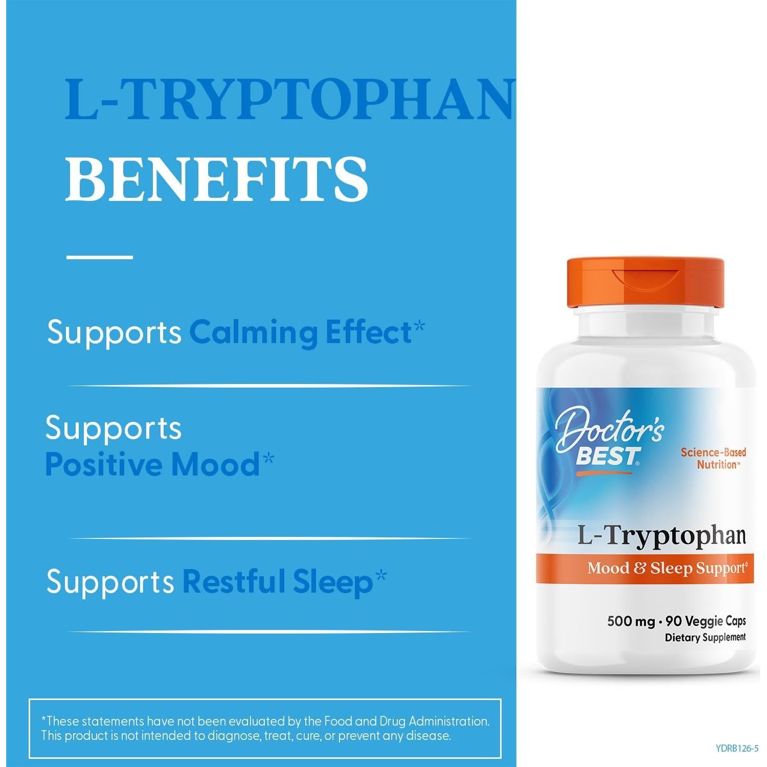 L-Tryptófano Doctor's Best 90 Cápsulas Veganas 6,03 cm