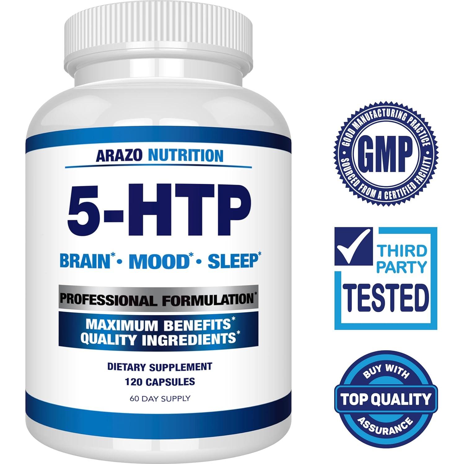 5-HTP 200 mg Arazo Nutrition con Calcio 328 mg - 120 Cápsulas