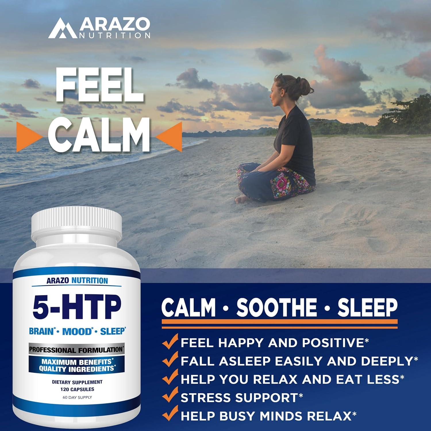 5-HTP 200 mg Arazo Nutrition con Calcio 328 mg - 120 Cápsulas