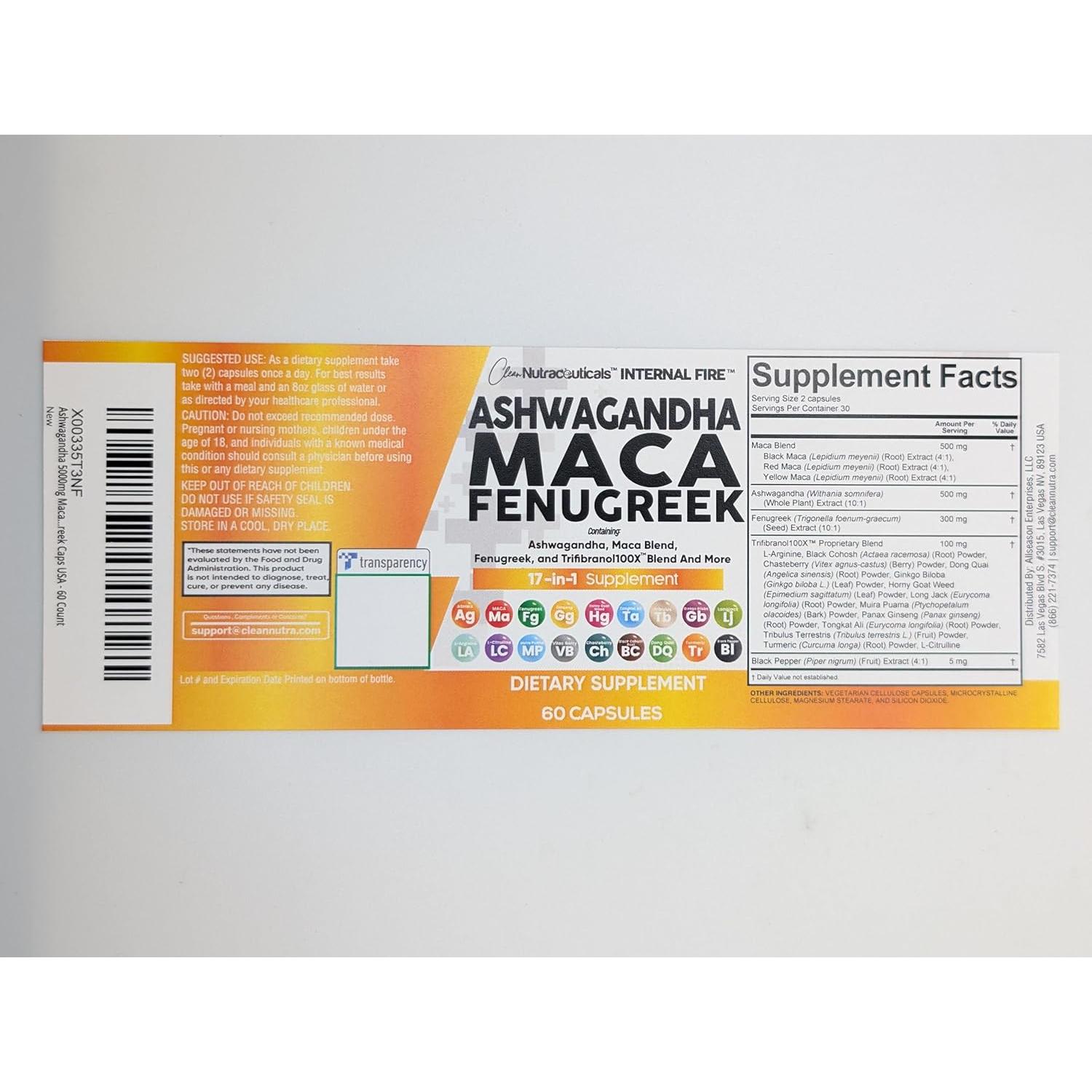 Suplemento de Ashwagandha Clean Nutraceuticals 60 Cápsulas