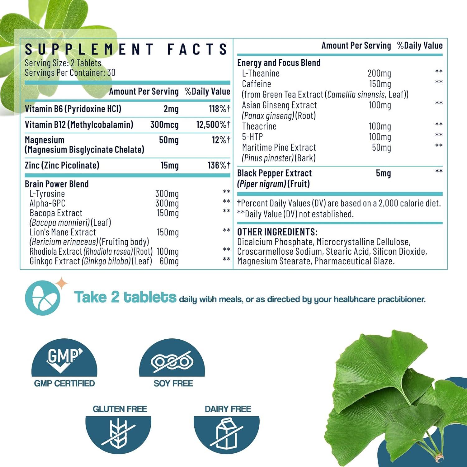Suplemento Nootrópico Sapotax 60 Tabletas Memoria y Concentración