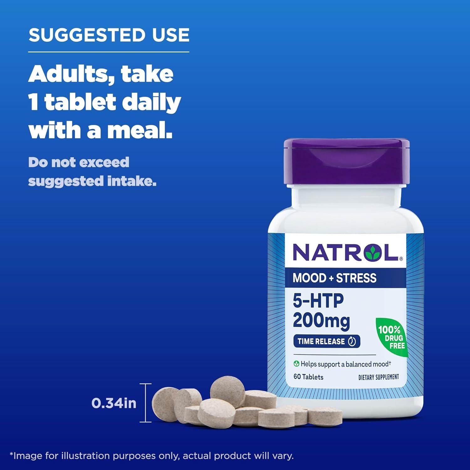 Natrol 5-HTP 200mg Suplemento 60 Tabletas Liberación Prolongada