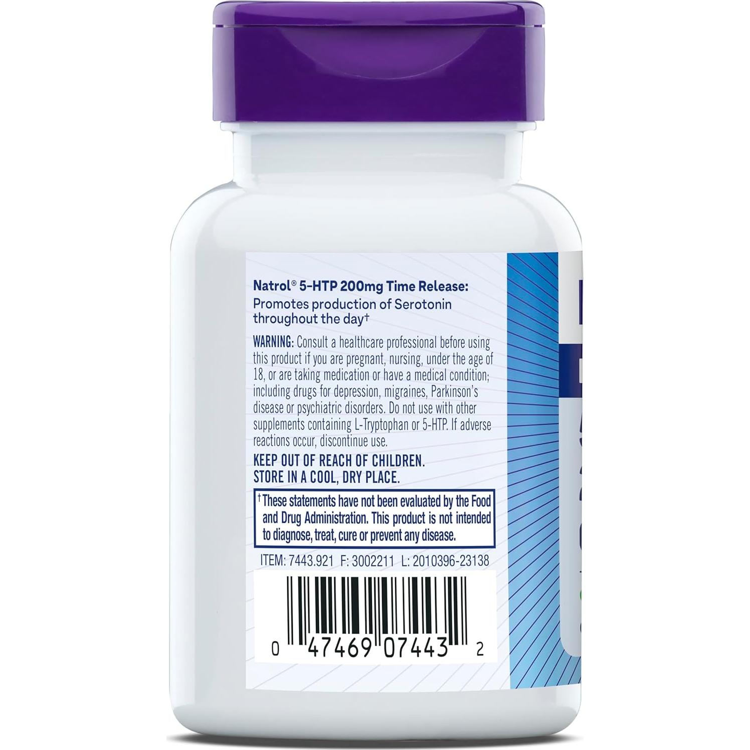 Natrol 5-HTP 200mg Suplemento 60 Tabletas Liberación Prolongada