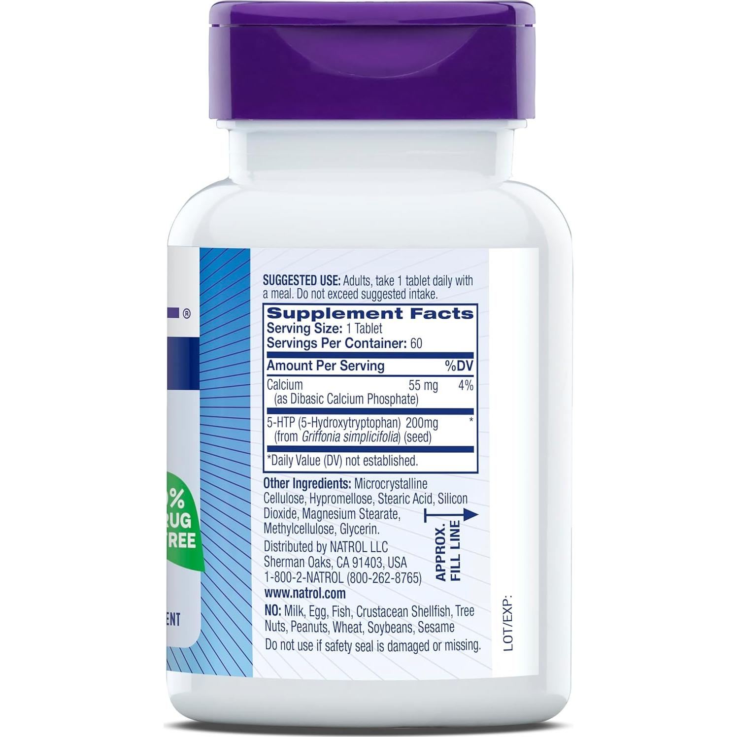Natrol 5-HTP 200mg Suplemento 60 Tabletas Liberación Prolongada