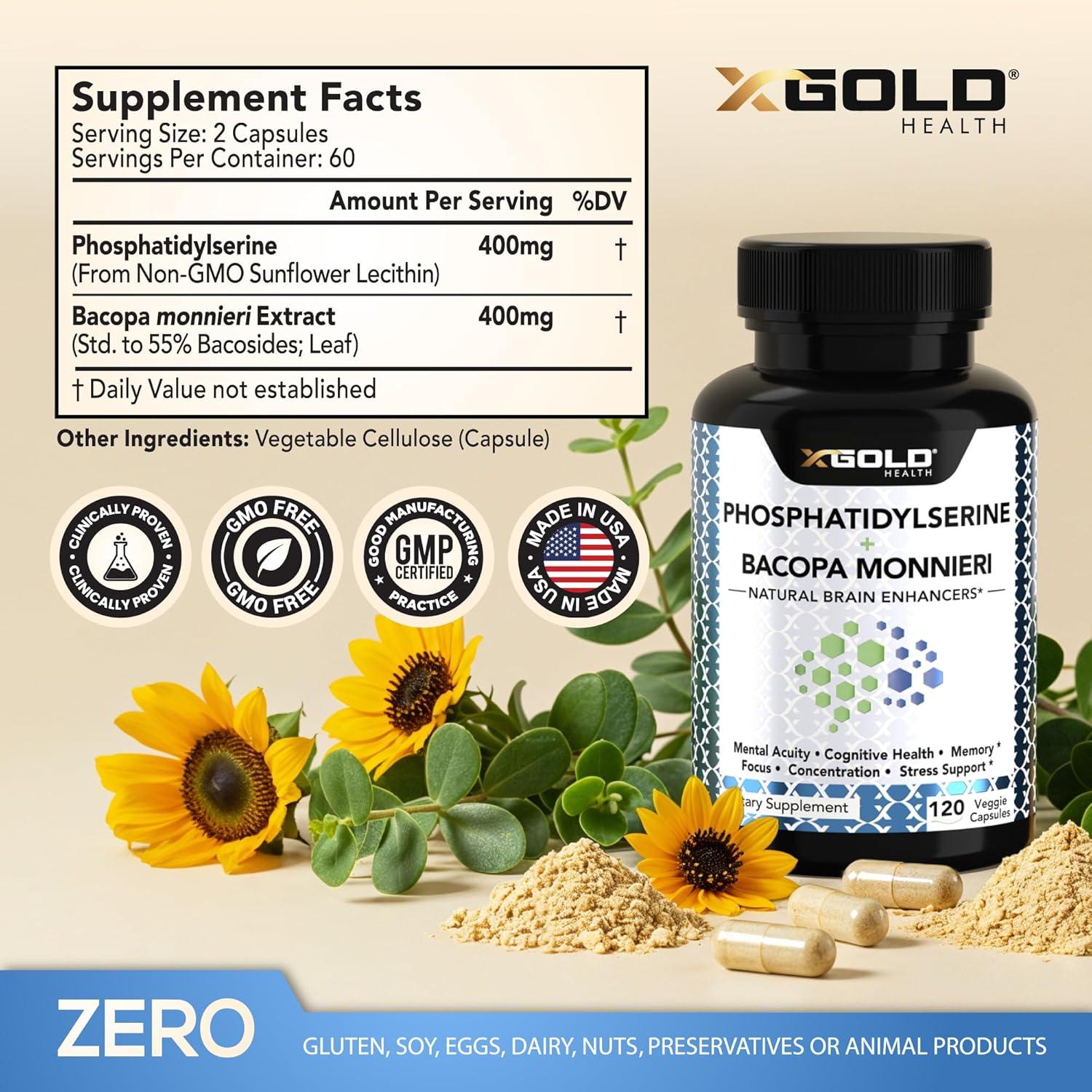 Suplemento Nootrópico Fosfatidilserina y Bacopa 400 mg - 120 Cápsulas