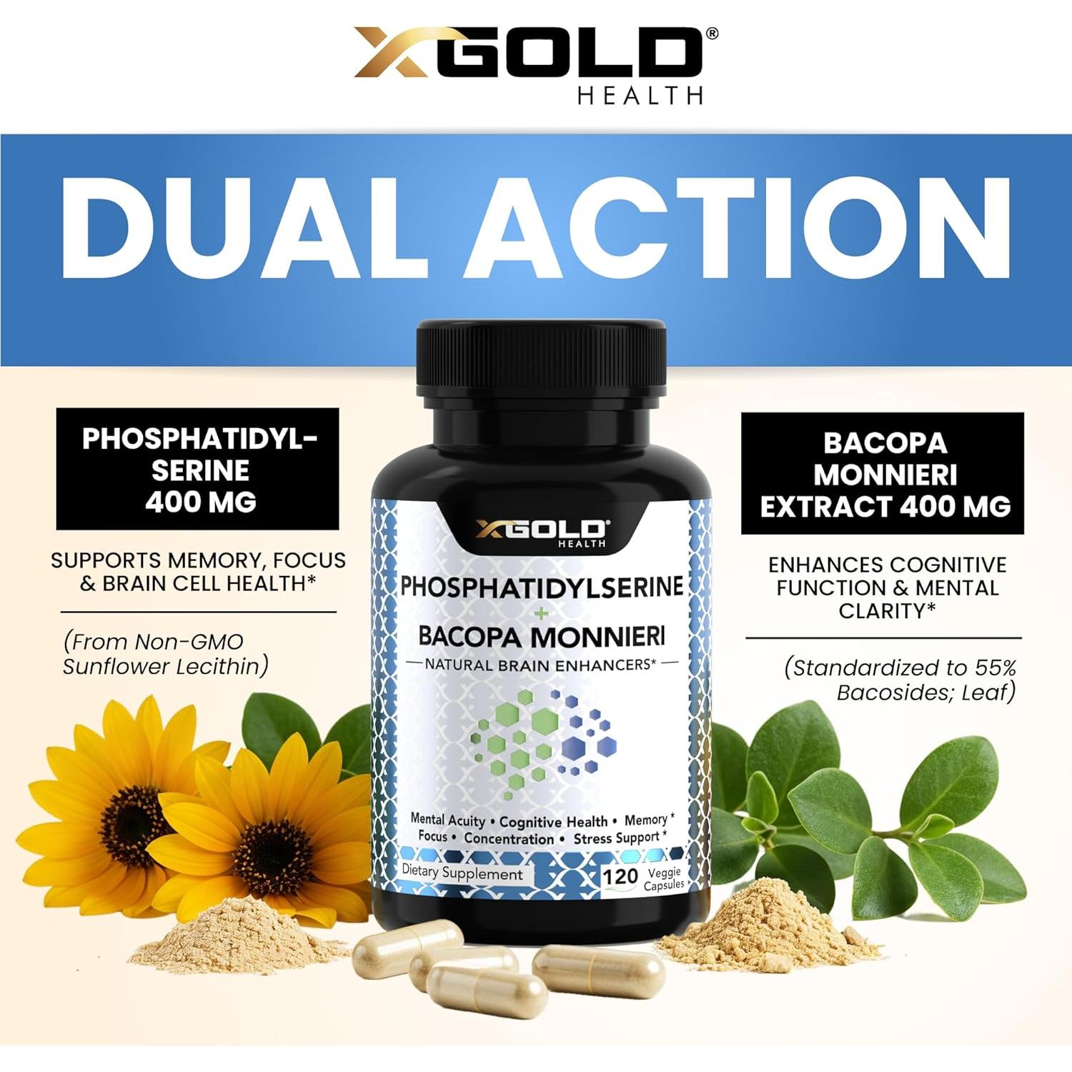 Suplemento Nootrópico Fosfatidilserina y Bacopa 400 mg - 120 Cápsulas