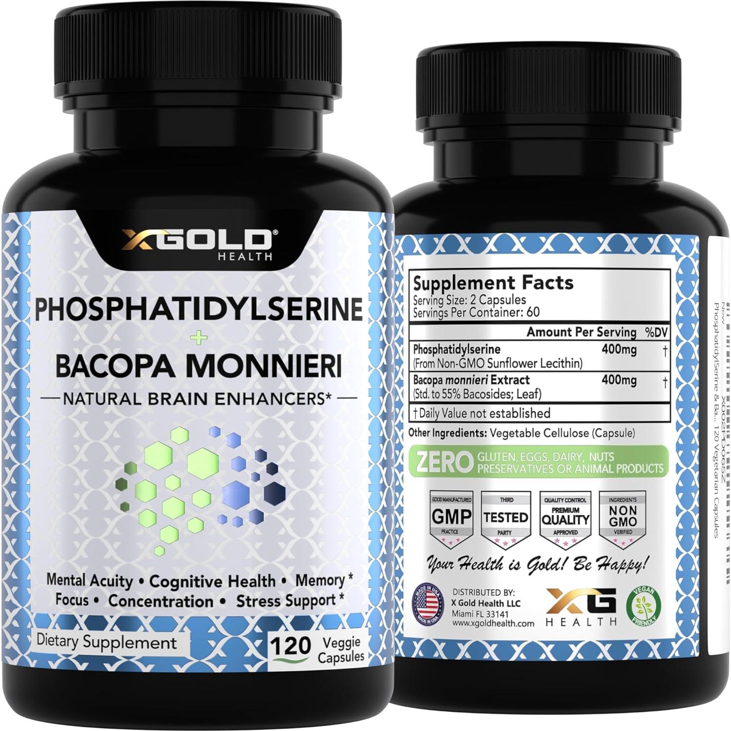 Suplemento Nootrópico Fosfatidilserina y Bacopa 400 mg - 120 Cápsulas