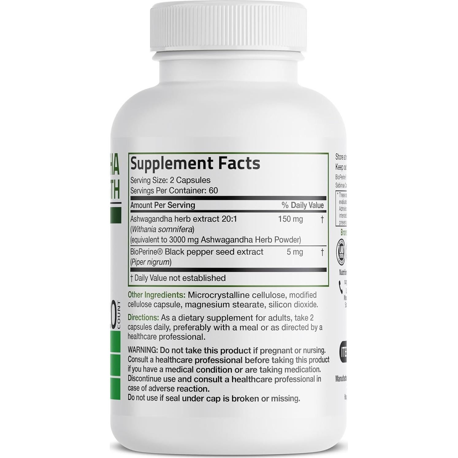 Bronson Ashwagandha Extra Fuerte 120 Cápsulas Vegetarianas