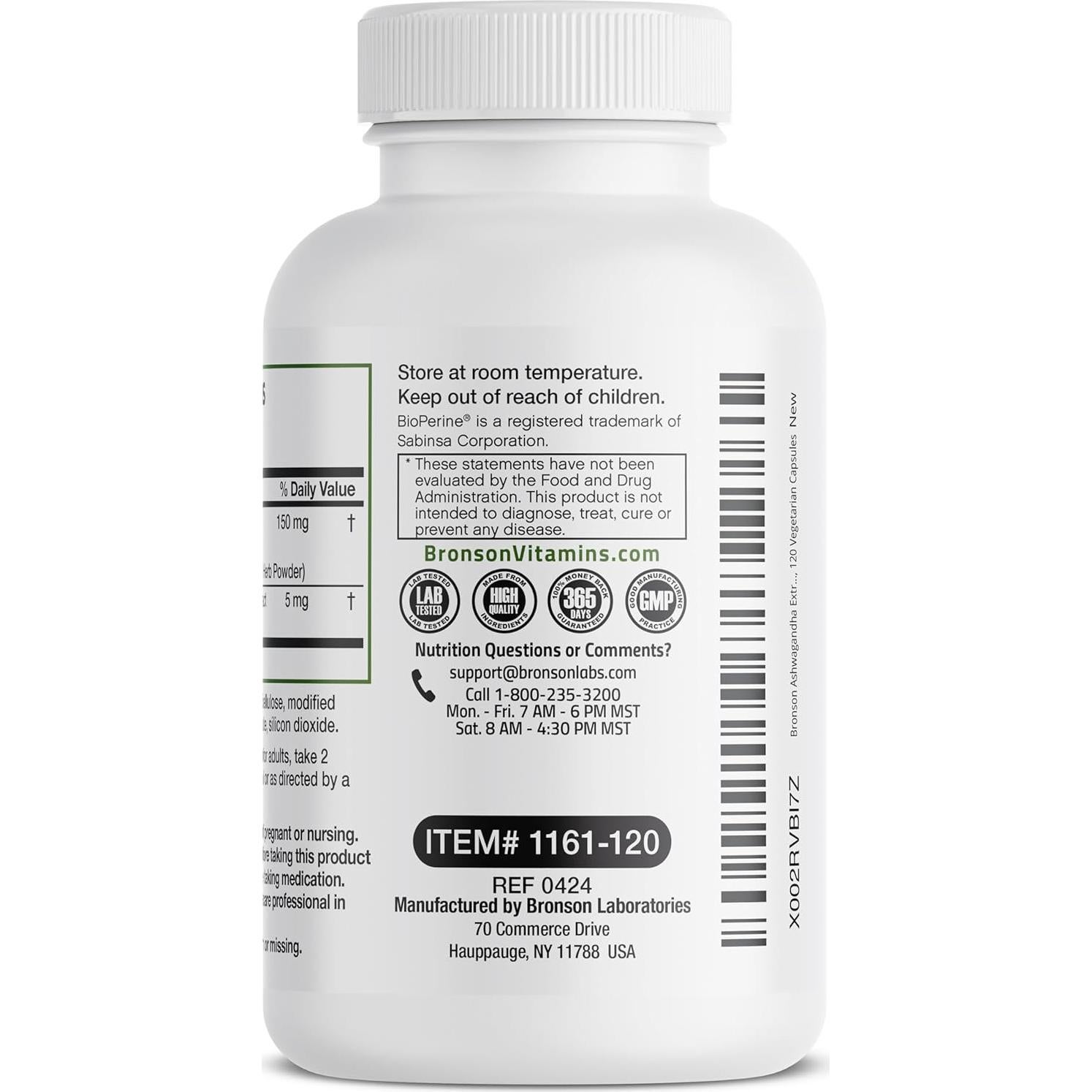 Bronson Ashwagandha Extra Fuerte 120 Cápsulas Vegetarianas